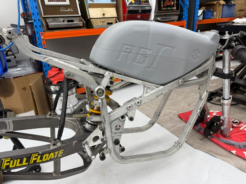 Full-size printed motorcycle fuel-tank prototype fitted to a motorcycle frame