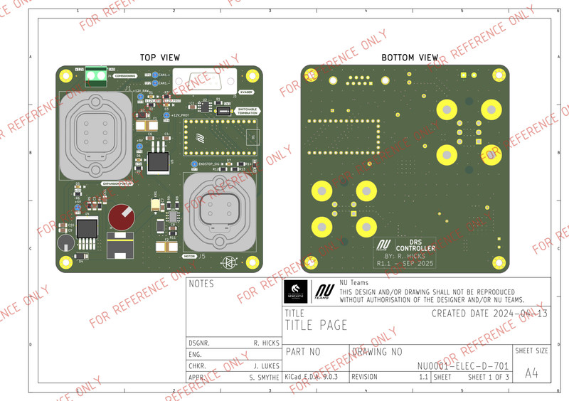 PCB drawing showing board geometry, component placement and reference information