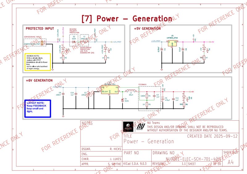 PCB power-generation schematic with component references and circuit notes