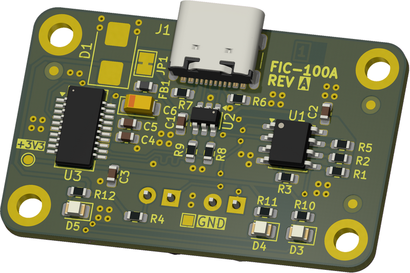 PCB render showing labelled test points, connectors and protection circuitry