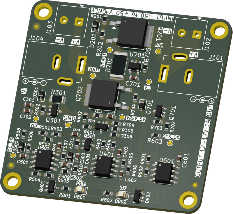 Rendered custom PCBA showing component placement and connection points